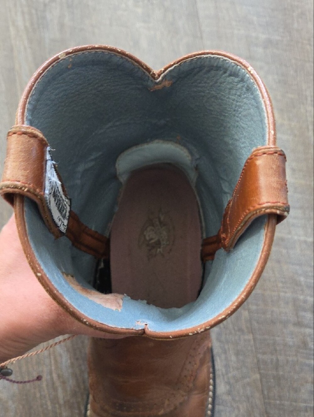 Ariat Tan and Light Blue Leather Western Boot Interior - Picture 8 of 13